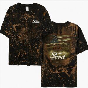 Ford Freedom Lives Here T-Shirt Men's Size 3XL Black Orange Splatter 100% Cotton